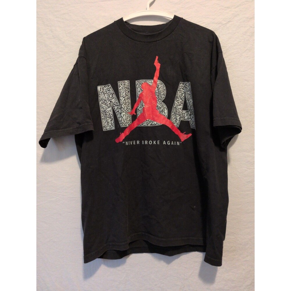 Vintage Nike Jordan Jump Shirt Embroidered Border Size Large Black & White